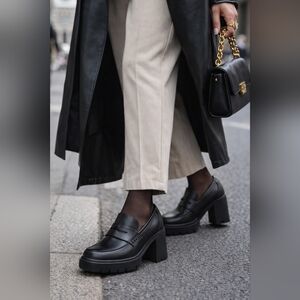 MIA Black Chunky Heel Loafers